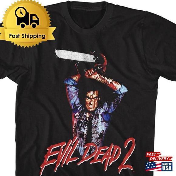 Tops - Evil Dead 2 Raised Chainsaw Black Shirt